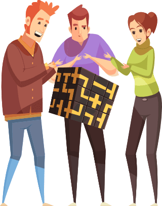 groep van 3 personen die puzzel oplossen